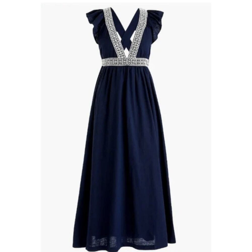 J. Crew Factory Navy Maxi Dress with White Trim